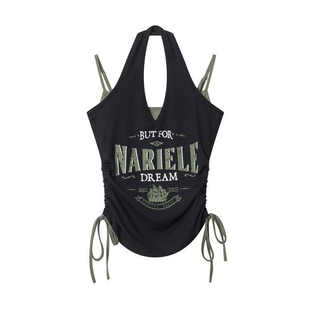 Aria Basics Aria Basics HeyHenry European And American Summer Halter Neck Drawstring Printed Design New Trendy Sleeveless Tank Top For Women_ecoleips.com