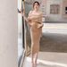 Women's Clothing One Shoulder Dress Two Piece Set Ruffled Hip Dress_ecoleips.com