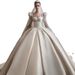 Women's Vintage Wedding Dress Long Train High Quality Texture New Style for Petite Brides Long Sleeves_ecoleips.com