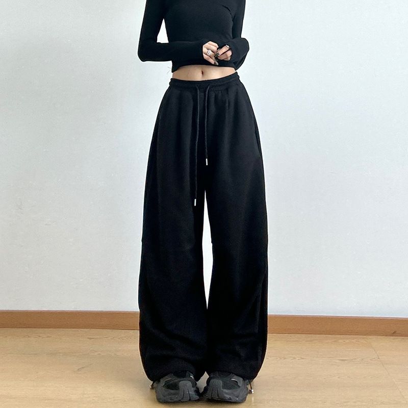 Women's Clothing Grey Sweatpants Women Autumn New High Waist Straight Loose Casual Sweatpants Workwear Wide Leg Pants_ecoleips.com