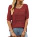 Women's Clothing New Round Neck Hollow Short Sleeved Sexy Top Knitted Hook Sweater_ecoleips.com