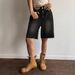 American Style Black Denim Retro Mid-Length For Women Loose Five-Point Pants Wide-Leg Straight Shorts European Size_ecoleips.com