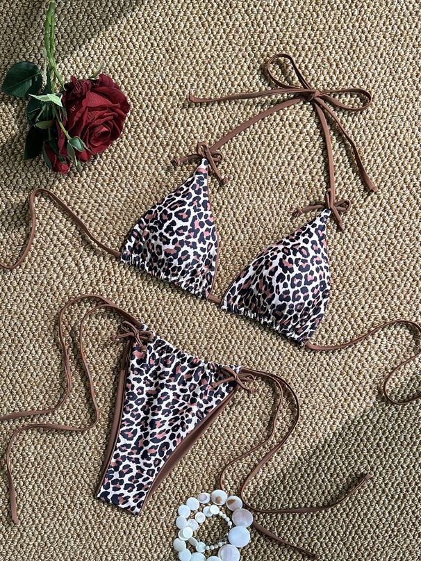 Leopard Print Halter Neck Bikini Two Piece Beach Swimsuit For Women Sexy American Style 2026 High Selling_ecoleips.com