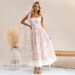 Women's Clothing Holiday Style Floral Waist Slim Fit Color Matching Sling Long Dress_ecoleips.com