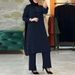 New Muslim Women's Round Neck Placket Puff Sleeve Shirt Side Seam Decorative Wooden Button Fashion Casual Set_ecoleips.com