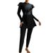 Women's Clothing 3 Pieces Muslim Swimsuit Solid Color Wood Muslim Women's Swimsuit_ecoleips.com