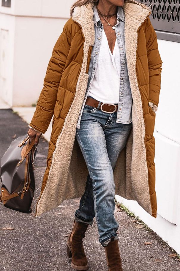 Women's Clothing Solid Color Hooded Cotton Coat Long Sleeve Double Sided Wear Slim Temperament Cardigan Jacket Top_ecoleips.com