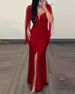 ng2510292 European And American Cross-Border Fashion Sequin Bodycon Sexy Dress Round Neck Slit Fringe Sleeves Ruched Evening Gown_ecoleips.com