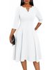 Women's Midi Dress Fitted Flare Three Quarter Sleeve Wedding Guest Dress_ecoleips.com