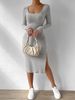 Women's Sexy Square Neck Long Sleeve Side Slit Bodycon Midi Dress – Fall Winter Club Gown_ecoleips.com