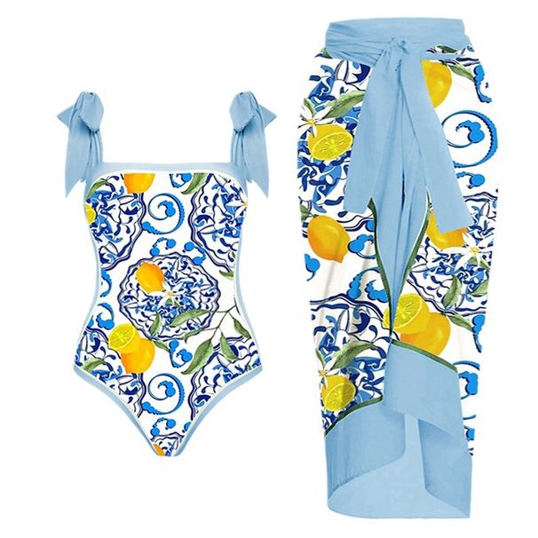 Plus Size Swimdress With Sarong Wrap – Floral Print One-Piece & Chiffon Cover-Up (2XL-4XL)_ecoleips.com