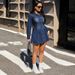 Slimming Waist Cinching Denim Long Sleeve Dress for Women European And American Style Independent Website New Arrival Summer Wear_ecoleips.com