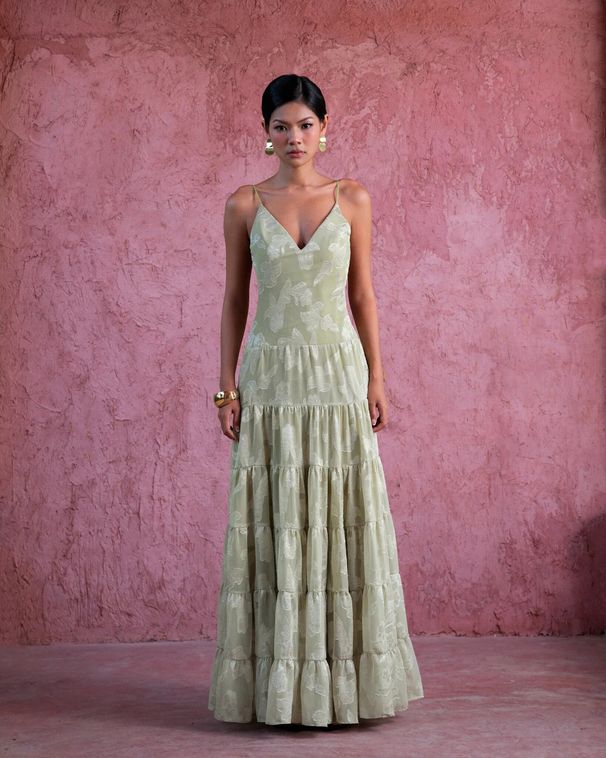 Elegant French Dress For Women Backless Jacquard Pleated Multi Layered Long Skirt Style Best Selling New Product_ecoleips.com
