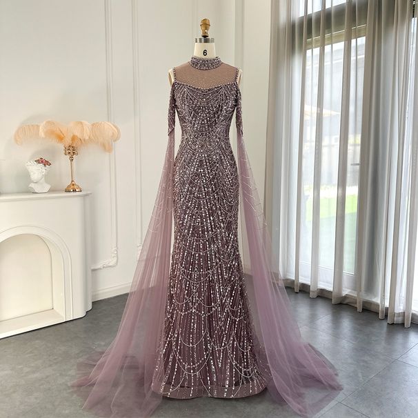 Women's Clothing High End Luxury Host Performance Evening Dress Super Flash Sleeves Cocktail Party Banquet Art Examination Dress_ecoleips.com