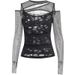 Unique Women's Slim Fit Long Sleeved Top CF23498 Dark Style Sexy Mesh Ripped New Autumn Clothing_ecoleips.com