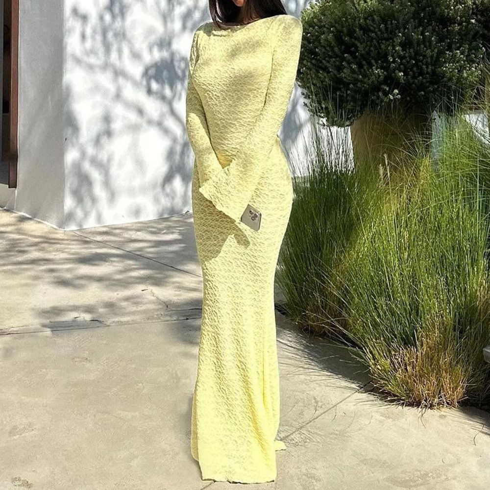 Women's Clothing Autumn New Products Backless Straps Long Sleeved A Line Dress For Women_ecoleips.com