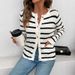 K New Casual Simple Black And White Striped Long Sleeved Sweater Cardigan Jacket_ecoleips.com
