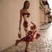 Elegant Floral Print Bodycon Skirt French Red Patchwork Suspender Dress Style Summer Fashion For Women_ecoleips.com