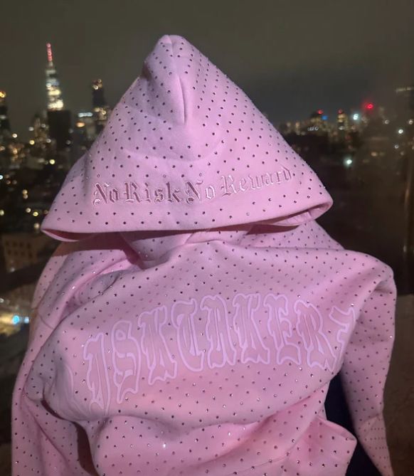 Men's Printed Hooded Sweatshirt – Streetwear Pullover With Subtle Glitter & Loose Fit (XS-XXL, Black/Pink, Spring )_ecoleips.com