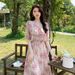 New European American Summer Sweet Ruffled Floral Chiffon Dress, Goddess-like Slimming, Pure And Desirable Floral,_ecoleips.com