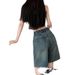 Women's Retro Washed Straight Leg Denim Shorts High Waisted Slimming Loose Fitting Distressed mid Length Capri Pants Summer Thin Wide Leg_ecoleips.com