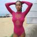 Women's Clothing Sexy Hot Girl High Elastic Knitted Perspective Long Sleeve Hollow Hot Diamond Bodysuit_ecoleips.com