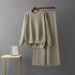 Women's Elegant Knitted Two-Piece Set Cross Border Style Loose Long Sleeve round Neck Sweater And Wide Leg Pants Solid Color Split Hem for Autumn Winter_ecoleips.com