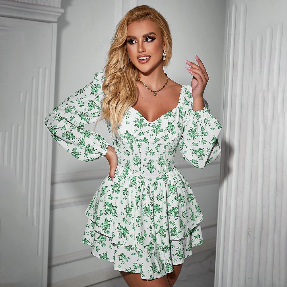 Women's Clothing Spring And Summer Sweet Style Dress Slim Holiday Print Cake Skirt Short Skirt_ecoleips.com