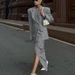 Elegant Commuter Style Two Piece Suit Set For Women With Slit Skirt And Collared Long Sleeved Jacket_ecoleips.com