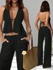 Women's Halter Neck Strap Vest Set Backless Sleeveless Spring/Summer Sexy Cross Border European American Style Clothing_ecoleips.com
