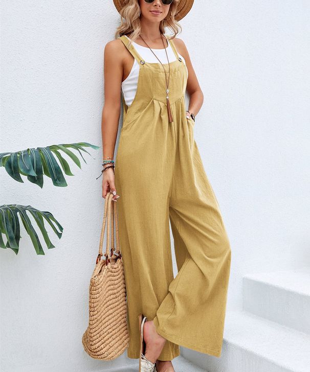 Women's Clothing Solid Color Casual Overalls Trousers_ecoleips.com