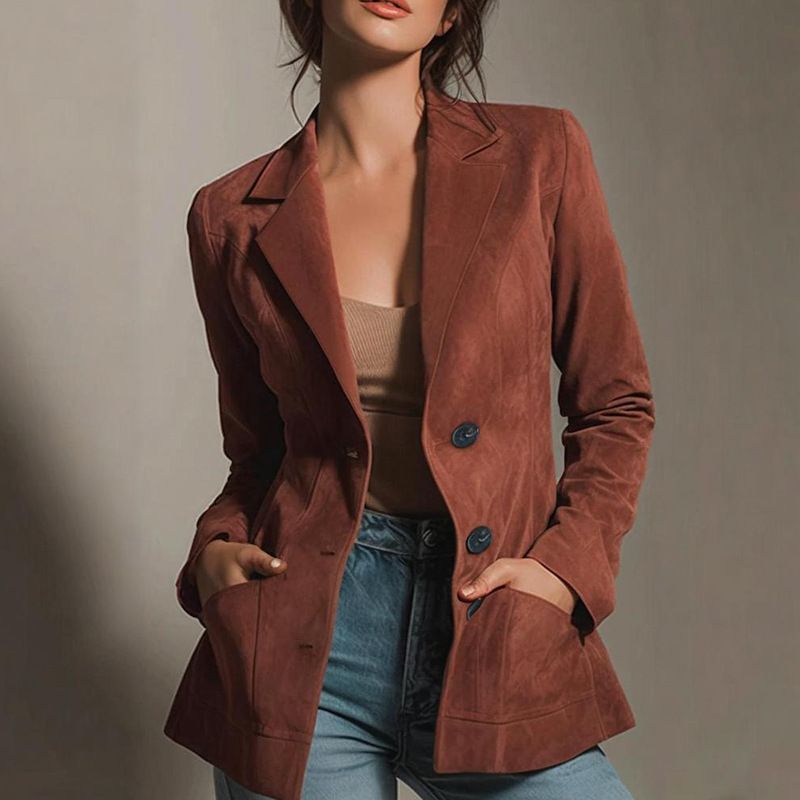 Women's Slim Fit Autumn Blazer Jacket - European Style Thickened Suit Coat For Office & Casual, Black/White/Khaki_ecoleips.com