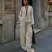 2025 Autumn New Solid Color Casual Two-Piece Set European American Style Fashionable High-End Tie-Waist Shirt And_ecoleips.com