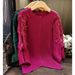 Women's Clothing Women's Stylish Long Sleeve T-Shirt Mesh Panel Design Beaded Dragon Scale Pleats Casual Wear Autumn Style_ecoleips.com