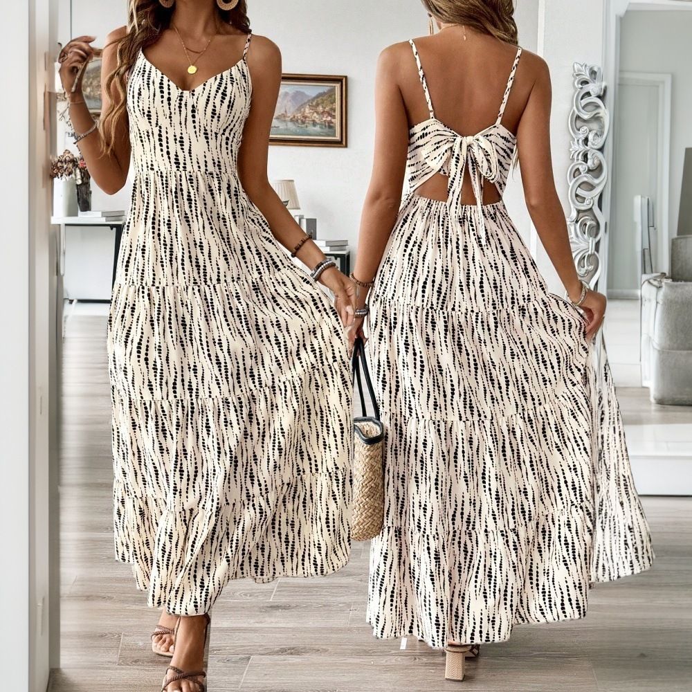 Women's Clothing Holiday Style Suspender Dress 2025 Spring And Summer New Irregular Striped Design Long Skirt_ecoleips.com