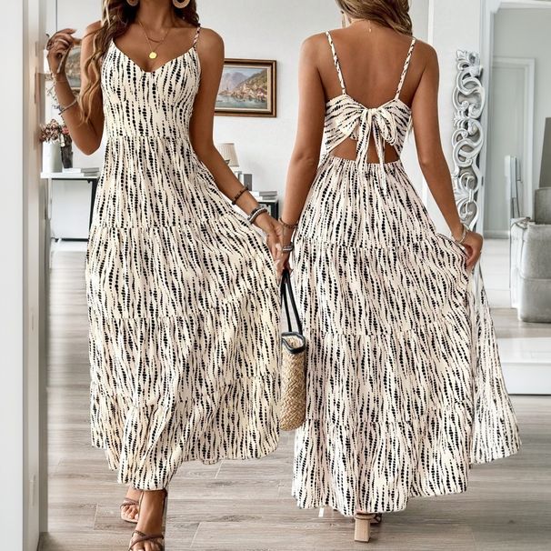 Women's Clothing Holiday Style Suspender Dress 2025 Spring And Summer New Irregular Striped Design Long Skirt_ecoleips.com