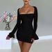 Trendy Women's Long Sleeve Dress High Waist Bodycon Mini Skirt Sheer Sexy Hot Girl Cross Border Summer Fashion_ecoleips.com