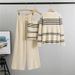 Women's Clothing Striped Knitted Cardigan, Suspenders, Wide Leg Pants, Fashionable Three Piece Suit_ecoleips.com