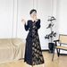 Summer Women's Pleated Long Sleeve Dress V Neck Printed Elegant High End Fashion Age Reducing Red Color Clothing_ecoleips.com