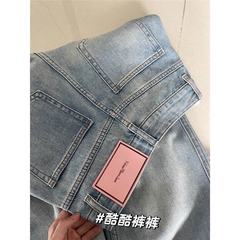 American-style Personalized Leather Patch Loose Slimming Women's Jeans, Spring And Autumn Straight High-waisted_ecoleips.com