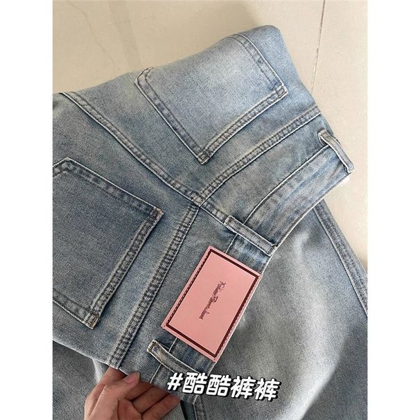 American-style Personalized Leather Patch Loose Slimming Women's Jeans, Spring And Autumn Straight High-waisted_ecoleips.com
