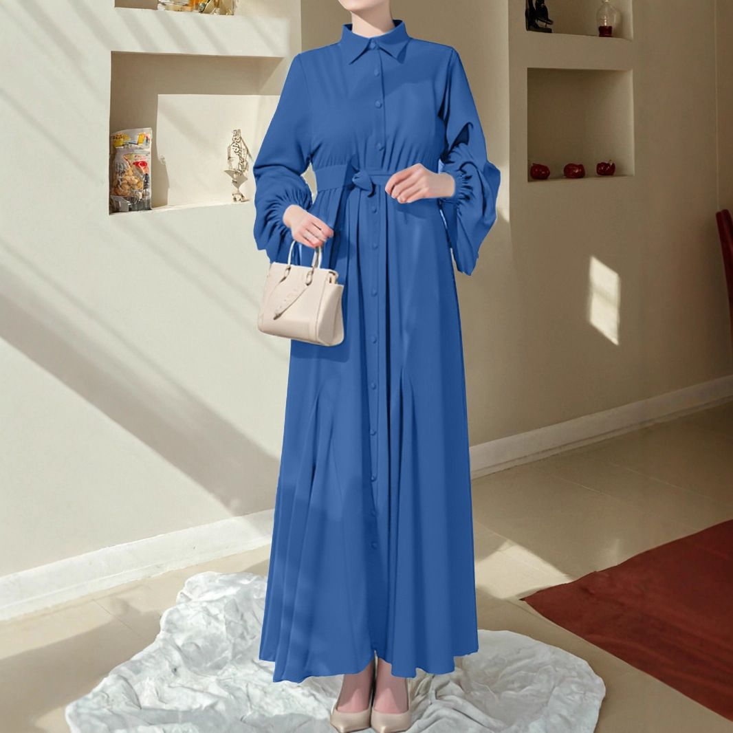 Cross-border Solid Color New Muslim Dress, Satin Loose Abaya Long Gown, Elegant And Stylish_ecoleips.com