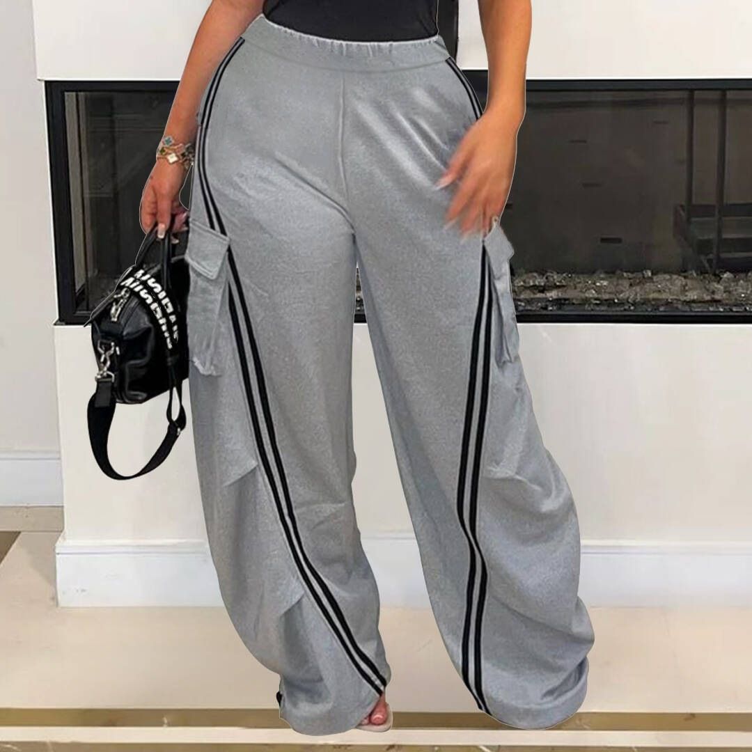Women's Casual Street Fashion Pants With Drawstring Elastic Waist Loose Straight Cut LD2262_ecoleips.com