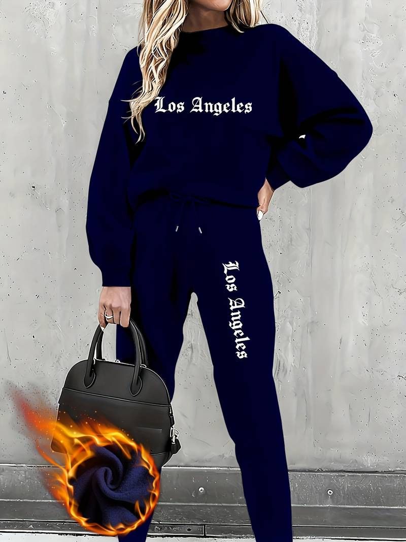 Women's Round Neck Sweatshirt Letter Print Casual Loose Sportswear Top For Autumn Winter_ecoleips.com