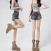 American Retro Denim Shorts Women's Summer New Wear High Waist Tight Elastic A Word Super Short Hot Pants_ecoleips.com