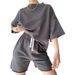 Women's Casual Two Piece Set Short Sleeve round Neck Tie Shorts Loose Fit European American Style New 2025_ecoleips.com