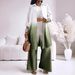 Women's Clothing Mid Waisted Pants Long Sleeved Ombre Gradient High Waist Pants & Long Sleeve Button-Up Coat Casual Loose Fit Matching Set_ecoleips.com