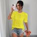 Women's Casual Lace Bubble Short Sleeve Shirt Top Hollowed Out Design Summer Fashion_ecoleips.com