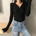 girl Sexy Cross V-Neck Slim Knit 2024 New Korean Style Long Sleeve Top Autumn Winter Pullover Base Sweater For Women_ecoleips.com