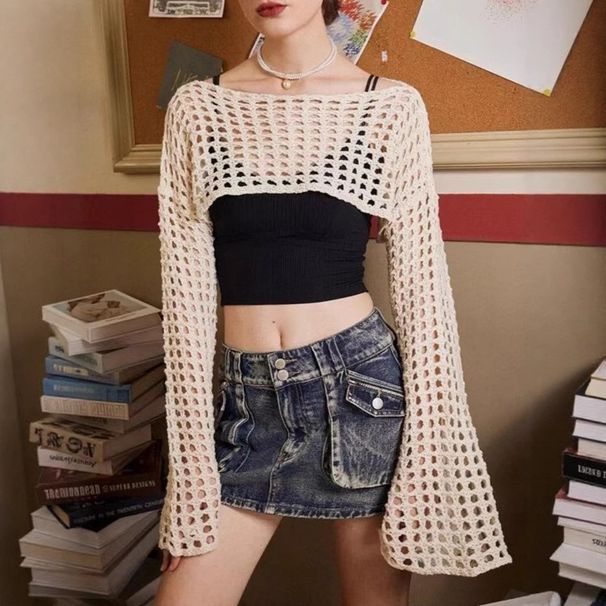 Women's Clothing Spring And Summer Hollow Knitted Cardigan_ecoleips.com